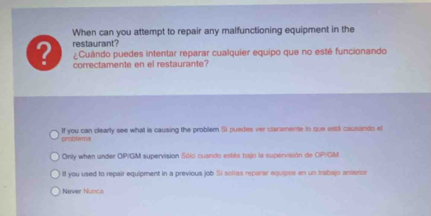 when can you attempt to repair any malfunctioning equipment in the rest…