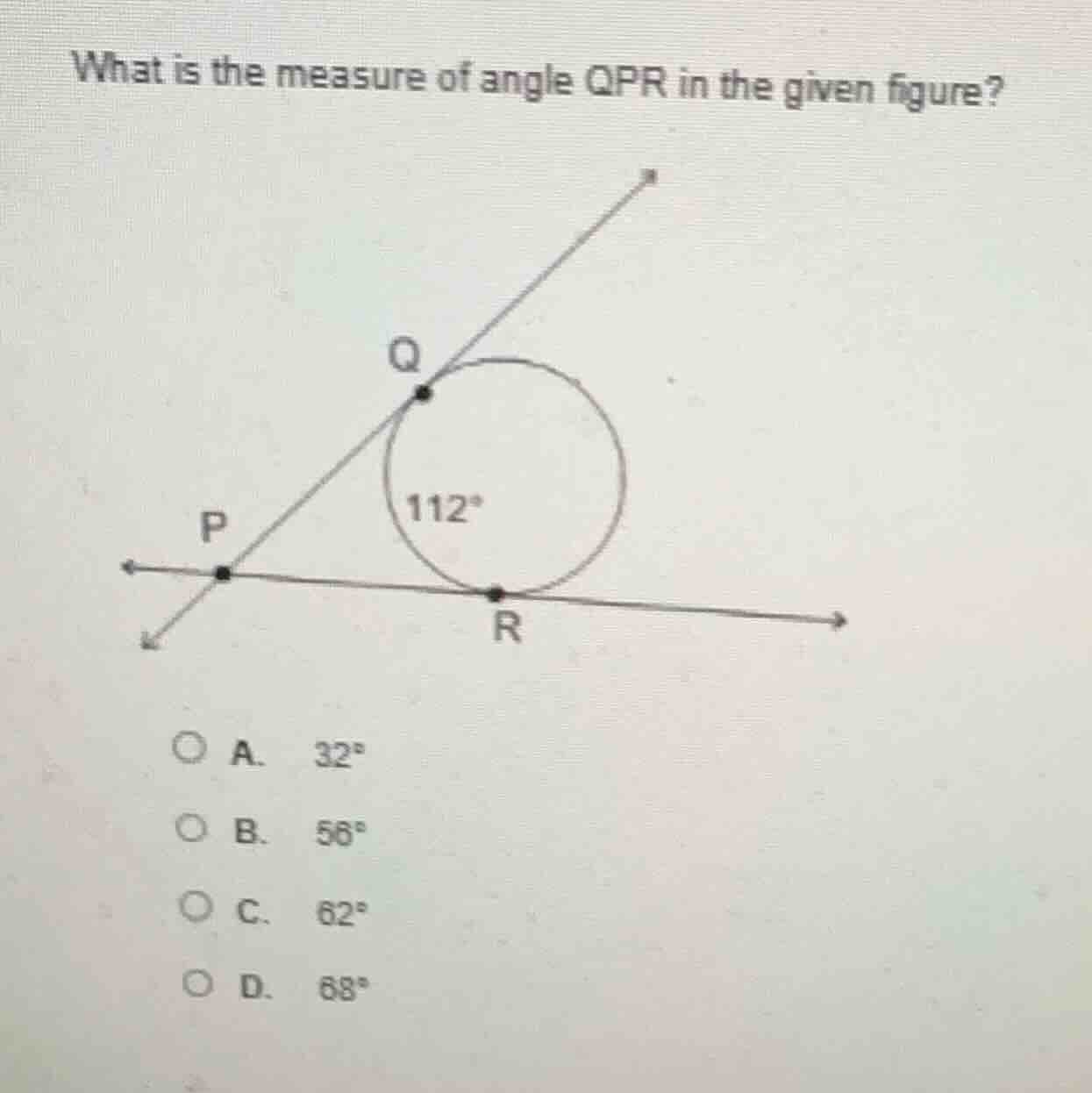 what is the measure of angle qpr in the given figure? (figure with a ci…