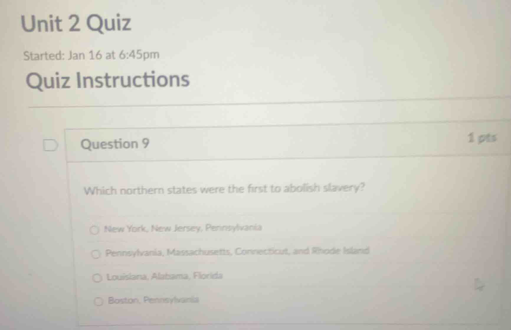 unit 2 quiz started: jan 16 at 6:45pm quiz instructions question 9 1 pt…