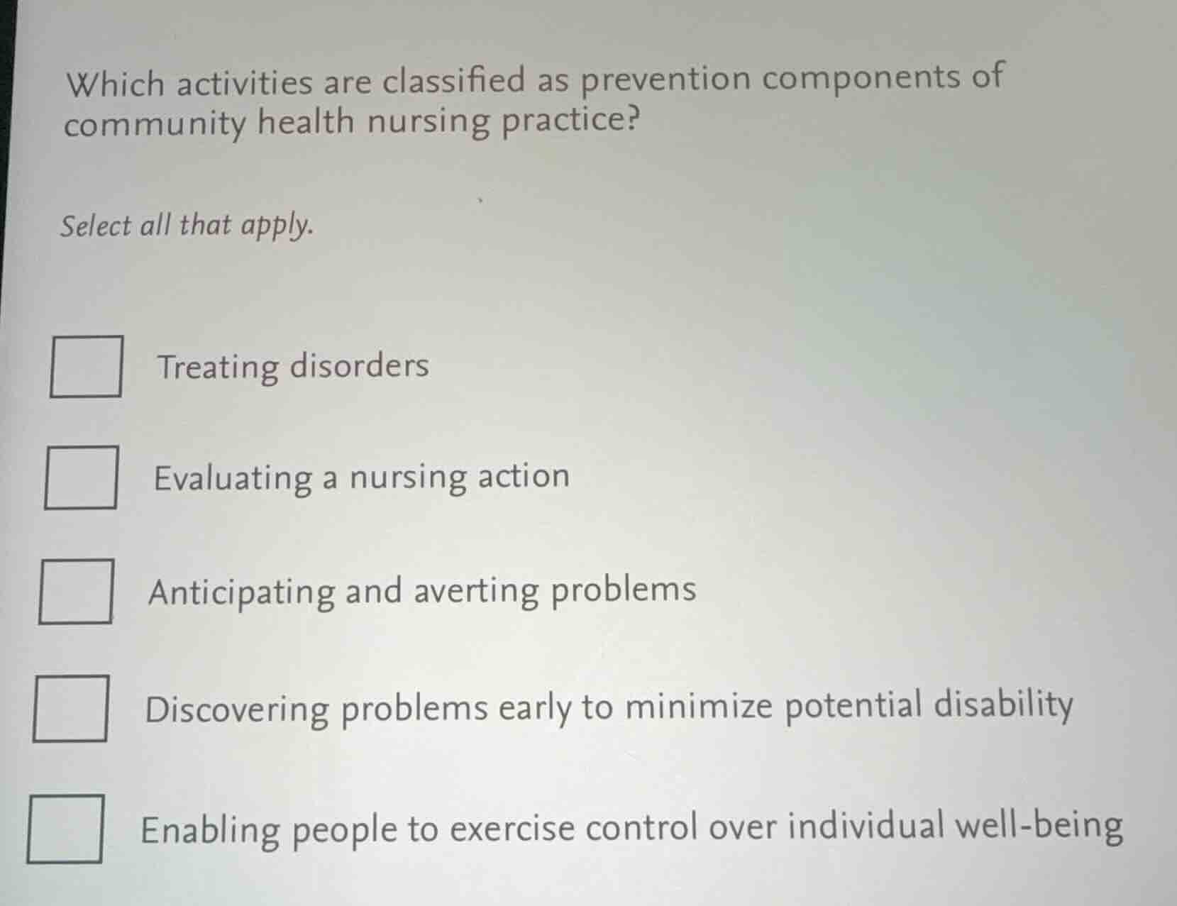 which activities are classified as prevention components of community h…