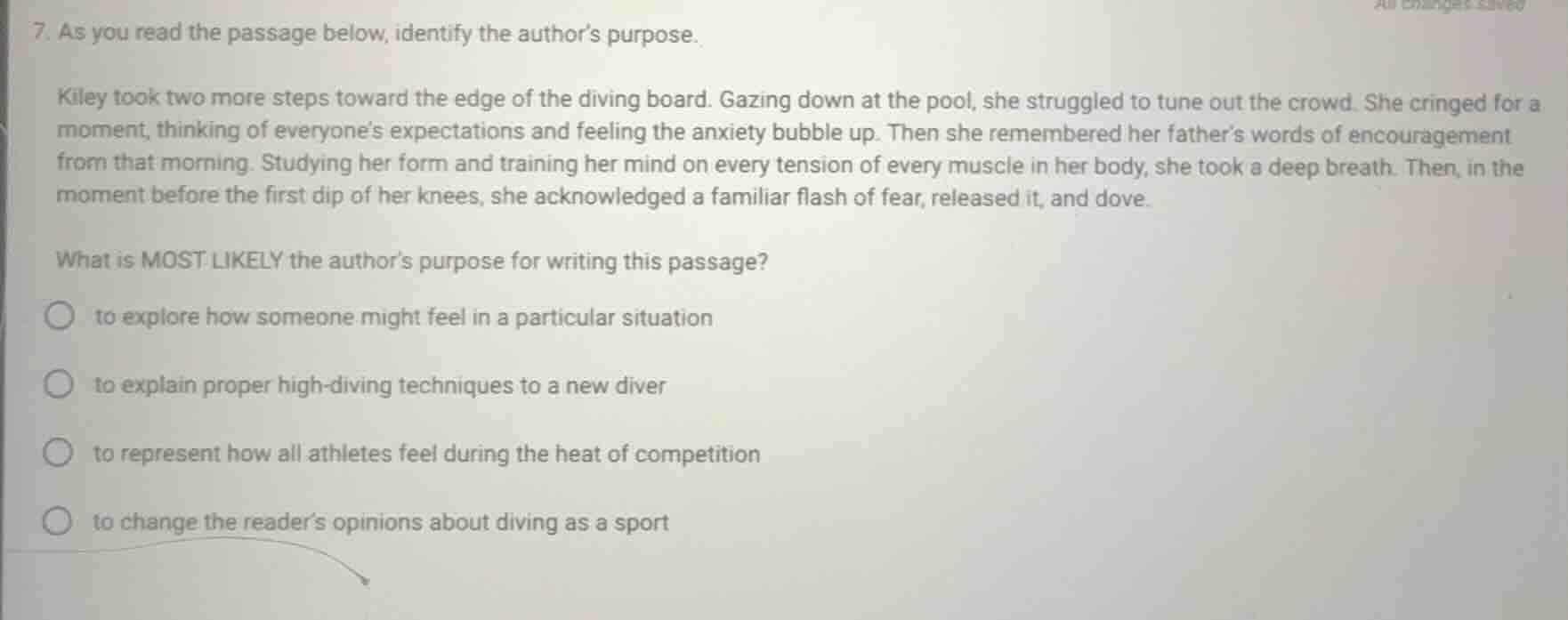 7. as you read the passage below, identify the author’s purpose. kiley …