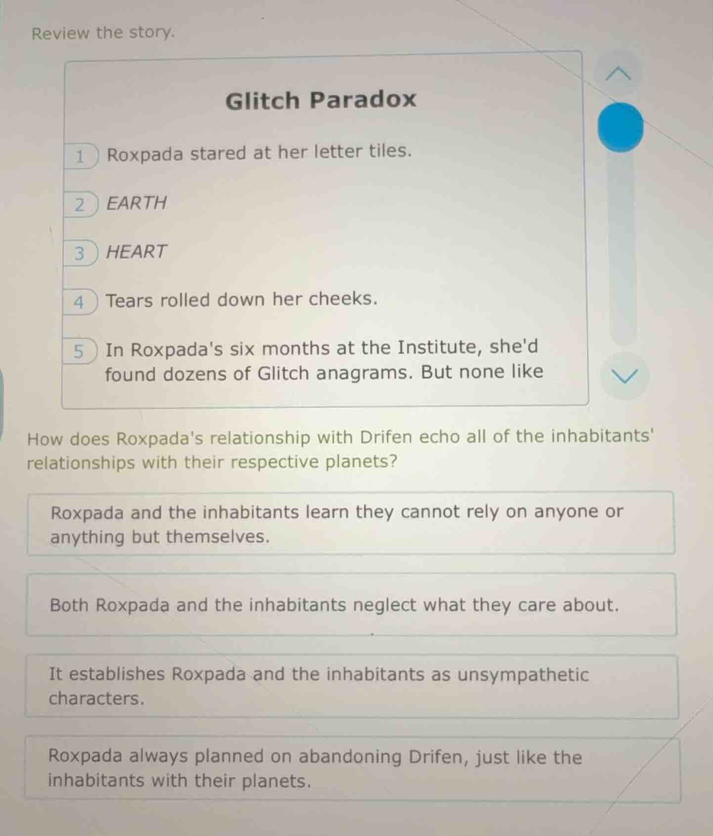 review the story. glitch paradox 1 roxpada stared at her letter tiles. …