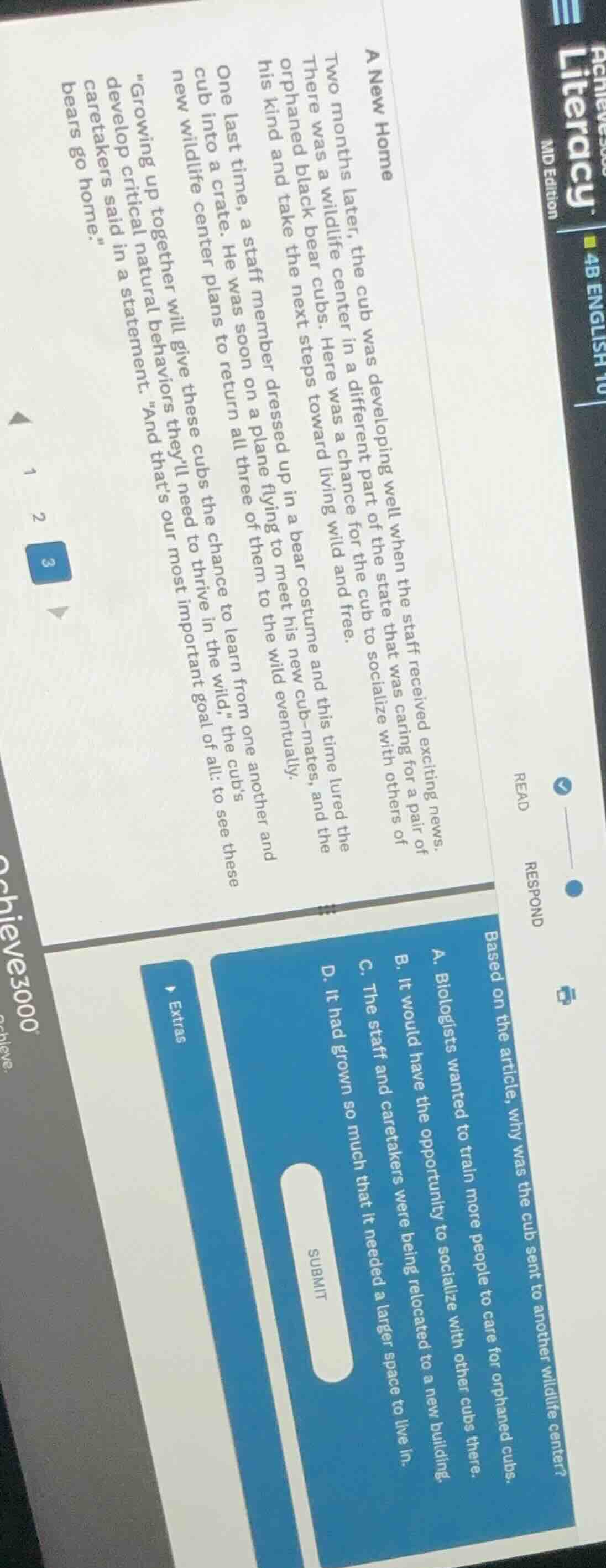 a new home two months later, the cub was developing well when the staff…