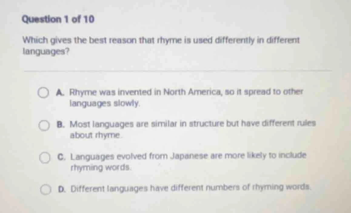 question 1 of 10 which gives the best reason that rhyme is used differe…