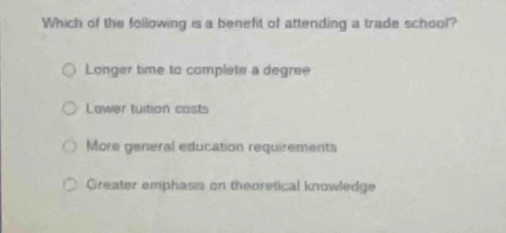 which of the following is a benefit of attending a trade school? longer…
