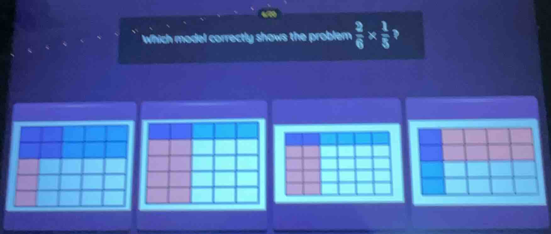 which model correctly shows the problem $\frac{2}{6} \times \frac{1}{5}…