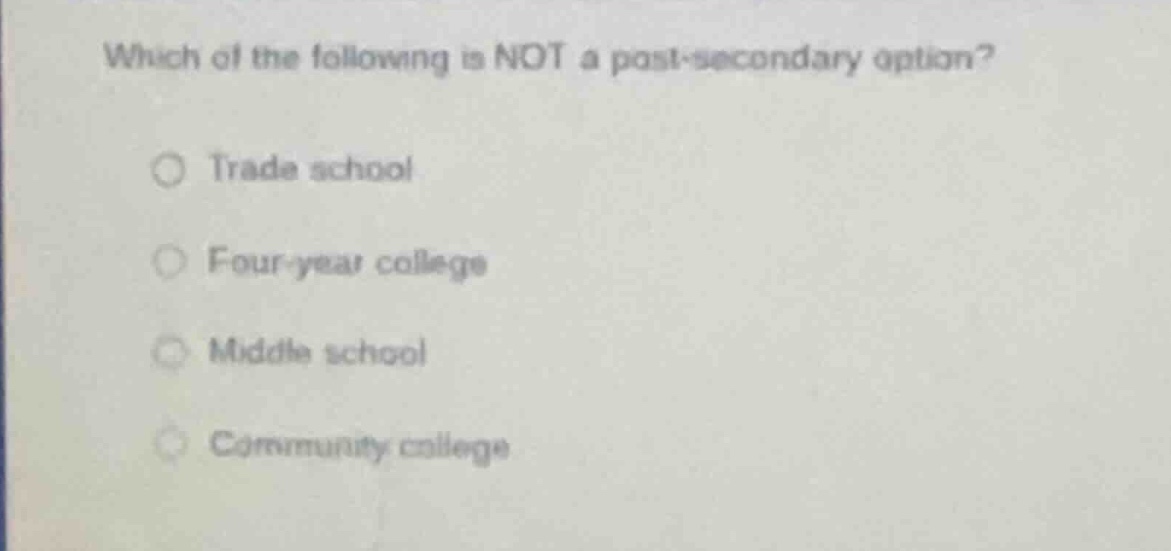 which of the following is not a post-secondary option? trade school fou…