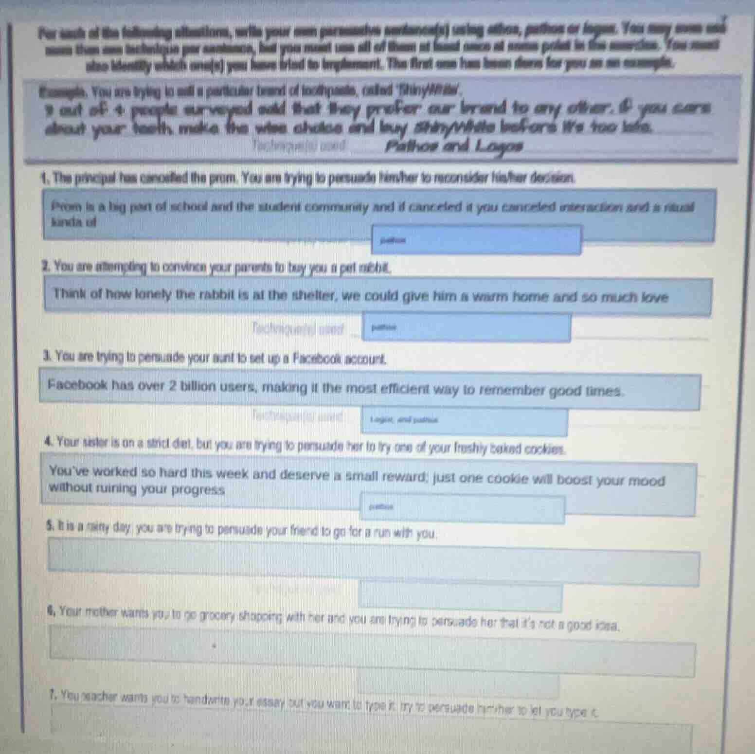 for each of the following situations, write your own persuasive sentenc…