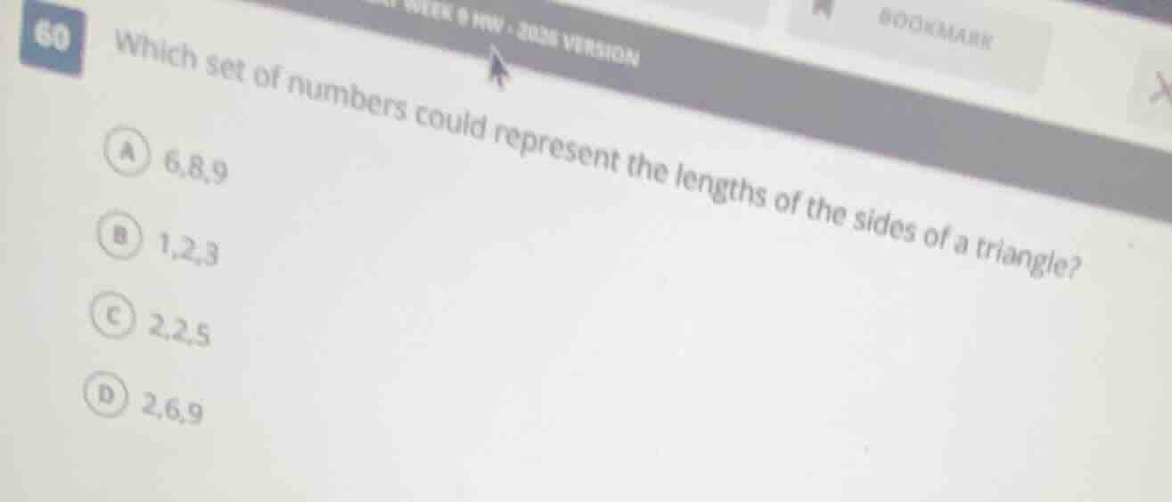 60 which set of numbers could represent the lengths of the sides of a t…