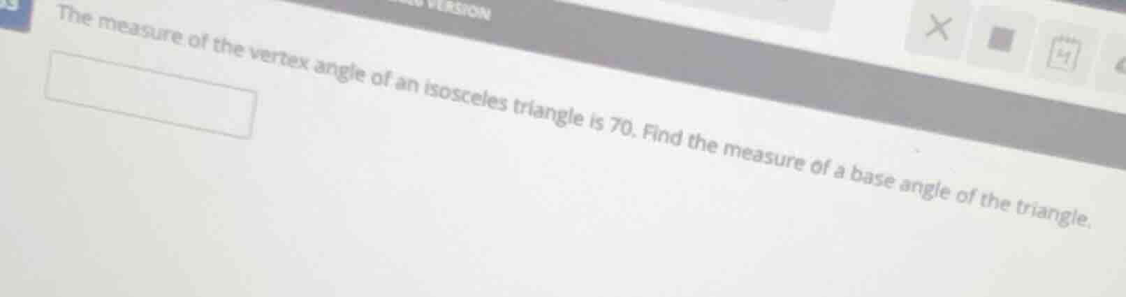 the measure of the vertex angle of an isosceles triangle is 70. find th…