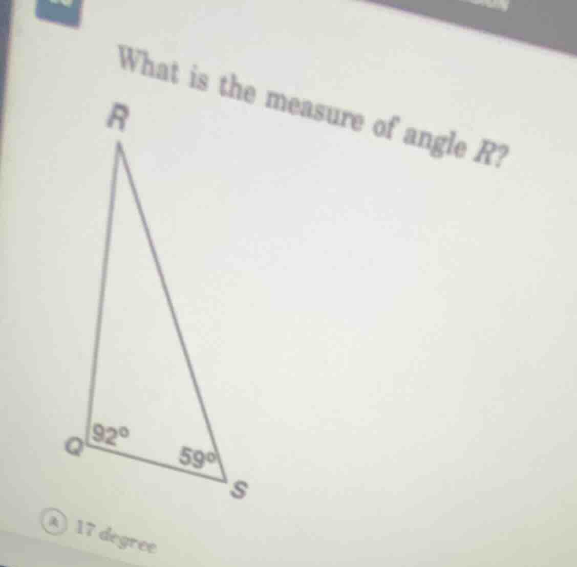 what is the measure of angle r? (there is a triangle rqs with angle at …