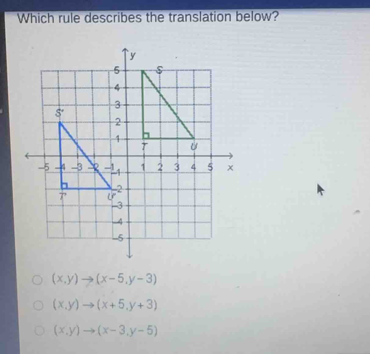 which rule describes the translation below? graph of two right triangle…