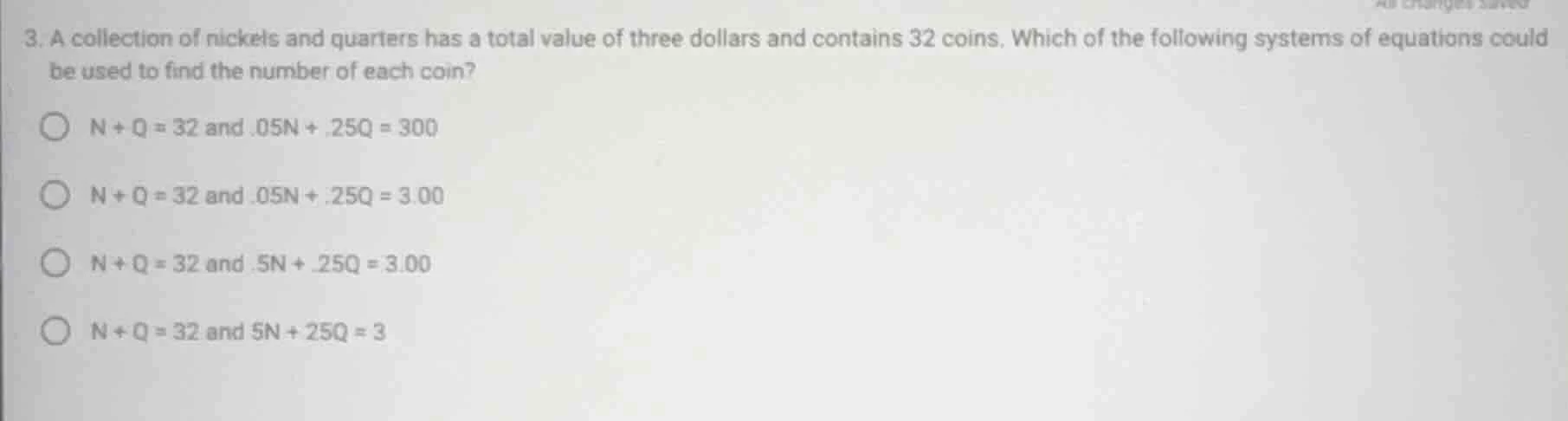 3. a collection of nickels and quarters has a total value of three doll…