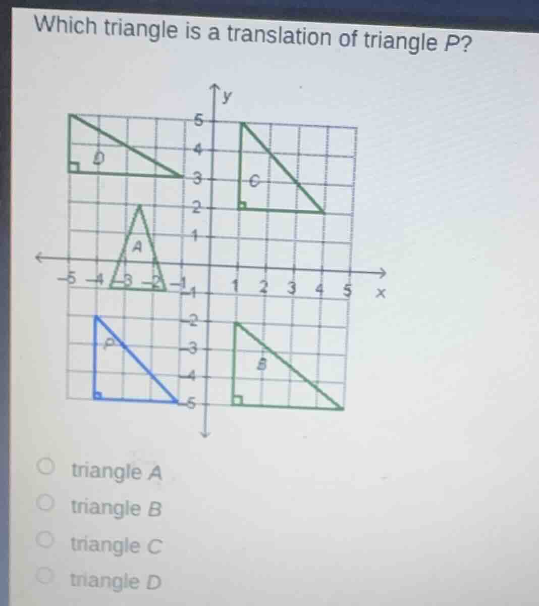 which triangle is a translation of triangle p? graph of coordinate plan…