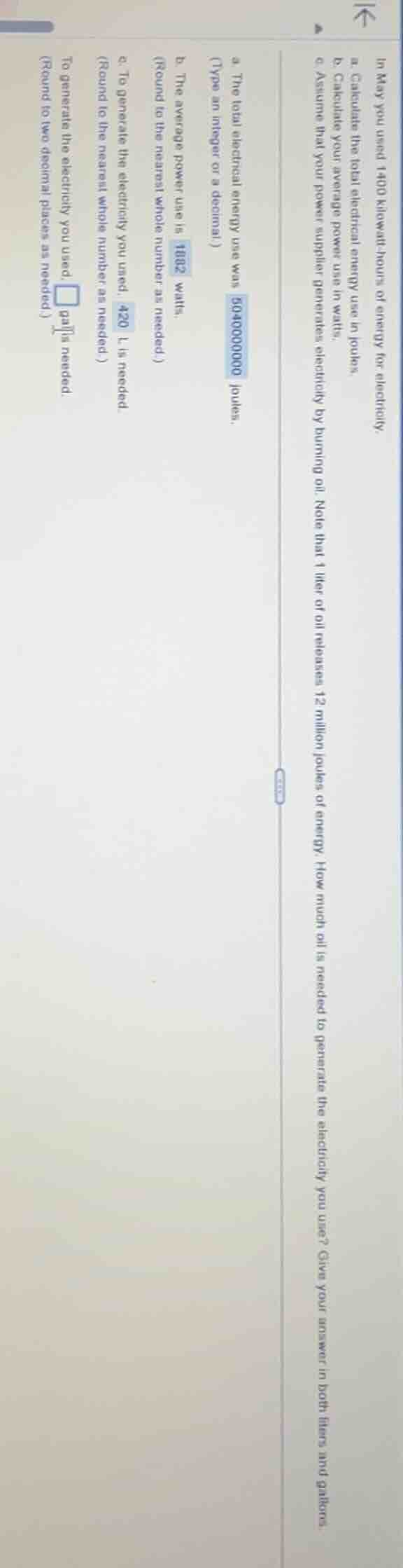 in may you used 1400 kilowatt - hours of energy for electricity. a. cal…