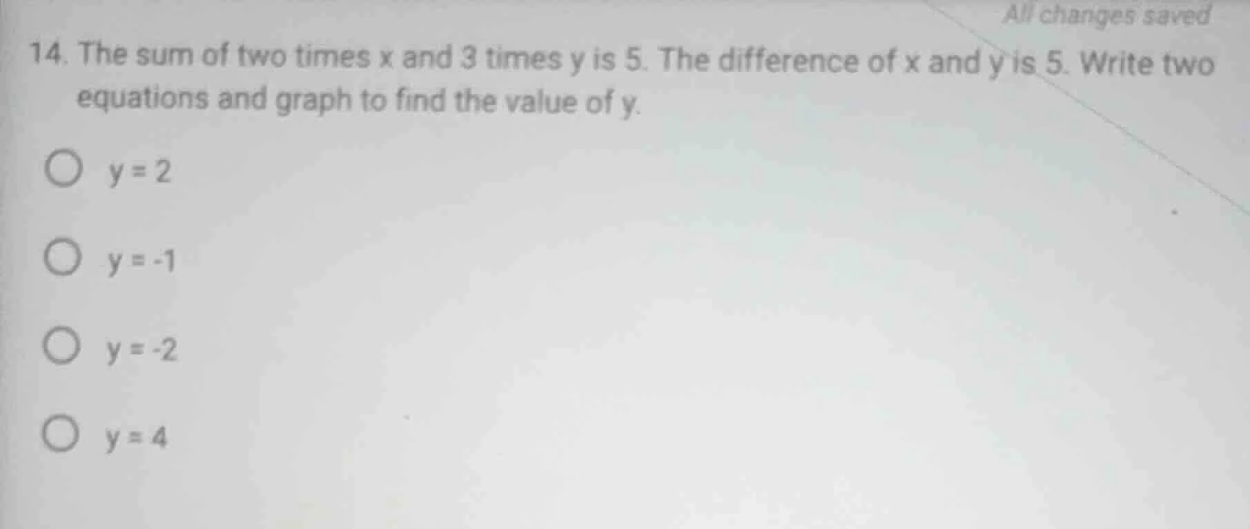 14. the sum of two times x and 3 times y is 5. the difference of x and …
