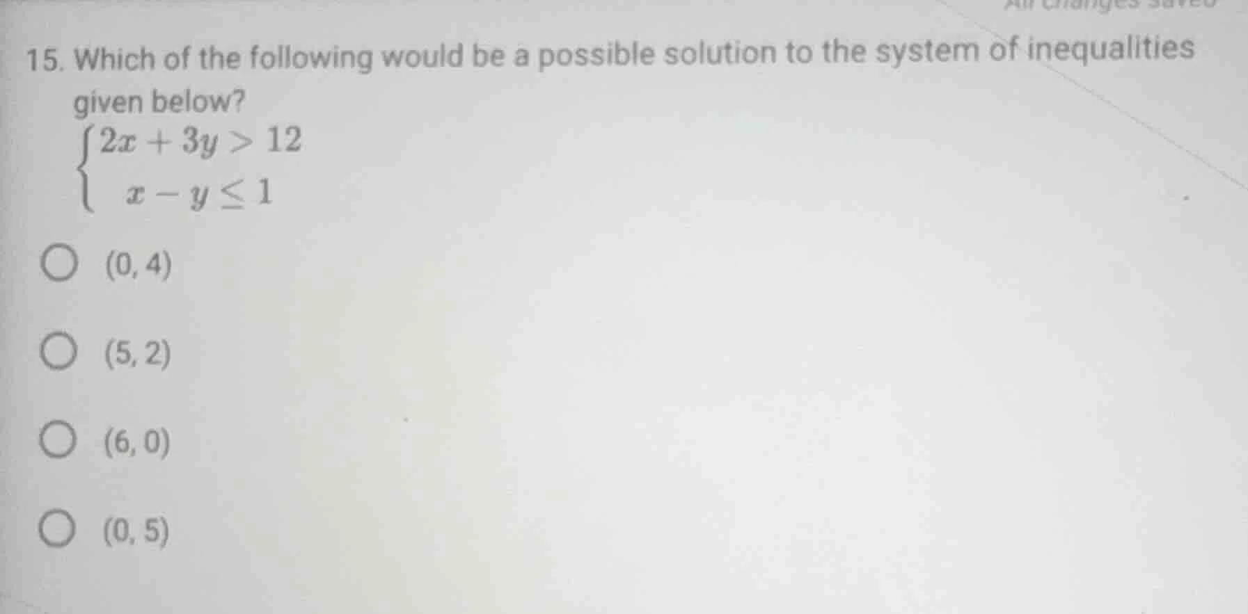 15. which of the following would be a possible solution to the system o…