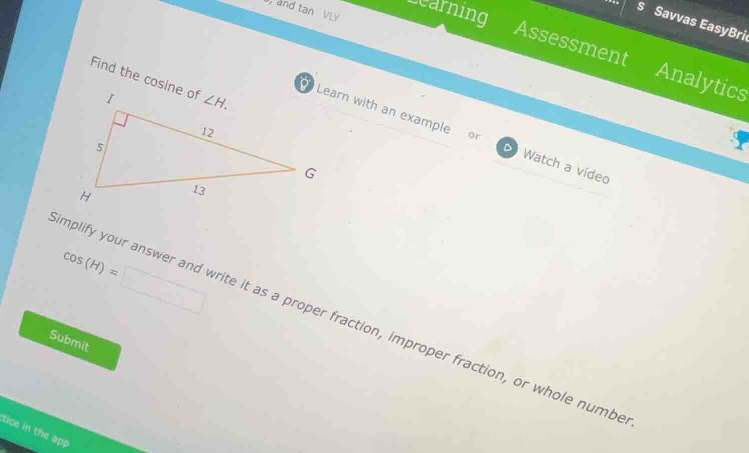 find the cosine of $\\angle h$. simplify your answer and write it as a …