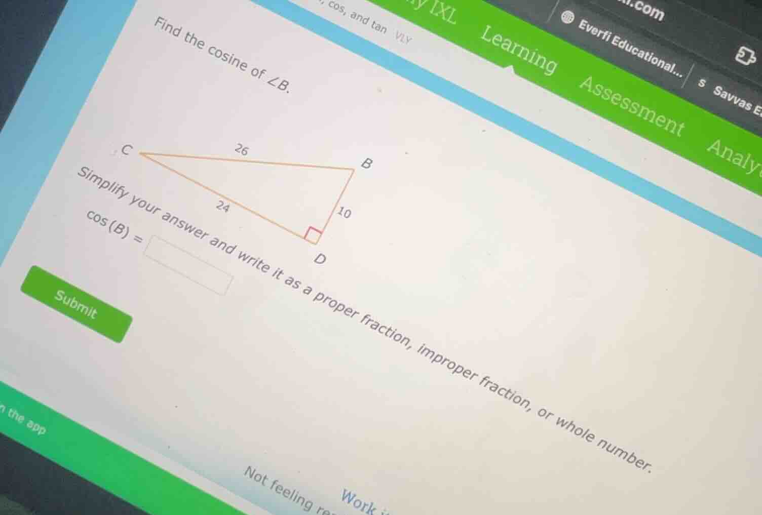 find the cosine of ∠b. simplify your answer and write it as a proper fr…