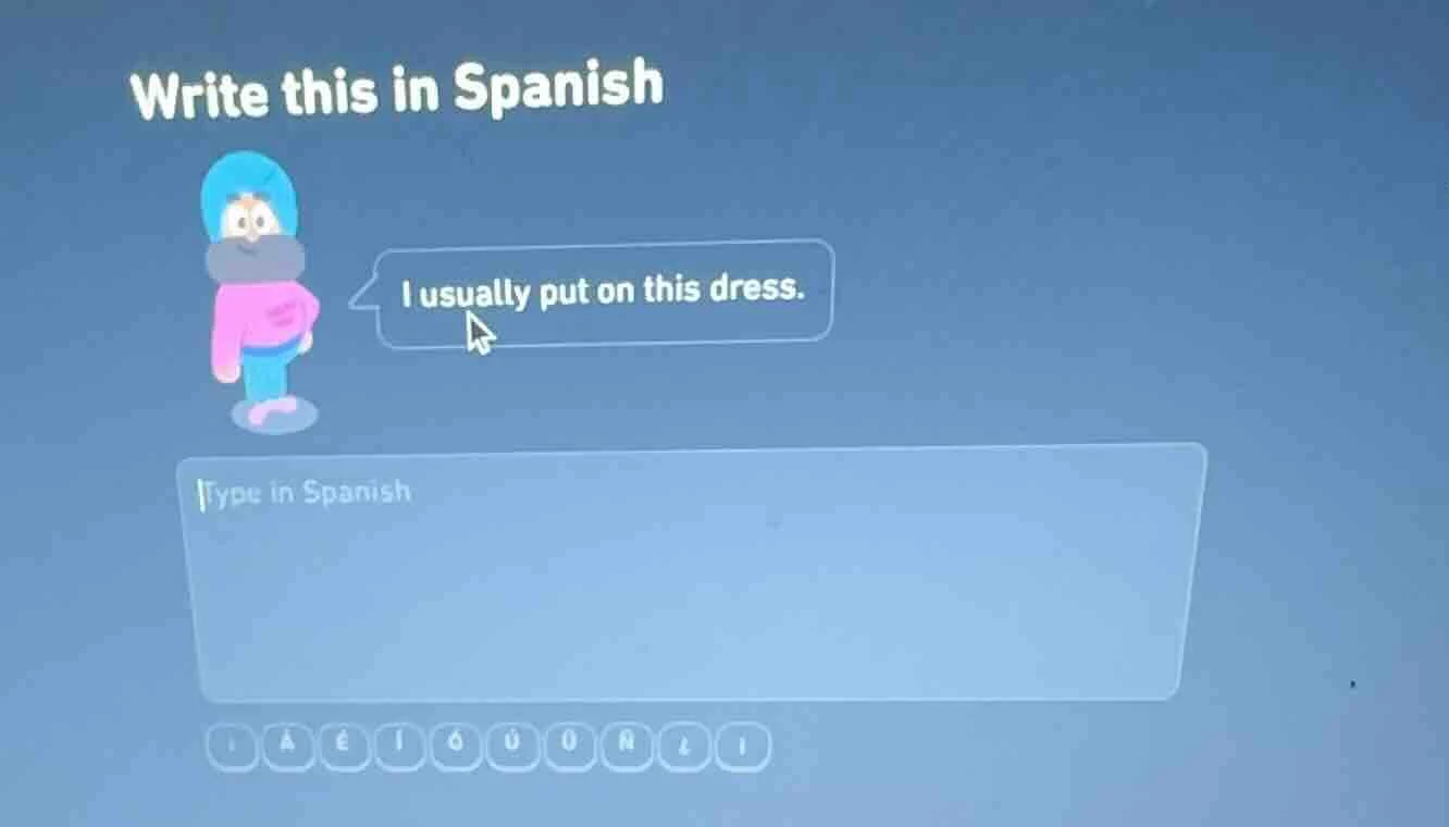 write this in spanish i usually put on this dress. type in spanish