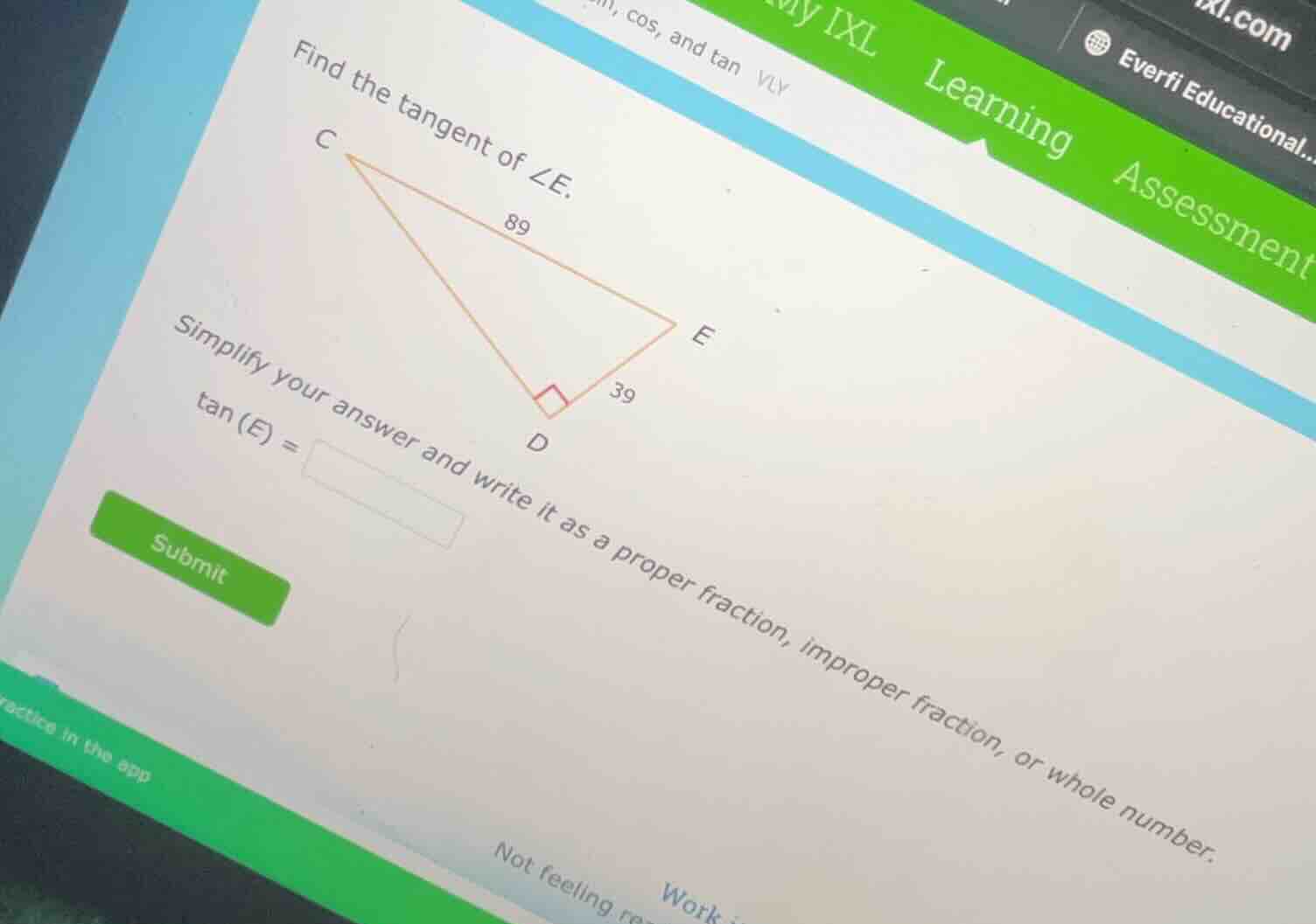 find the tangent of ∠e. simplify your answer and write it as a proper f…