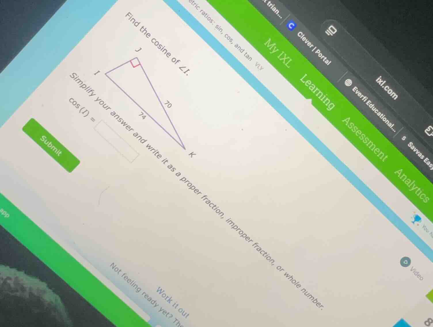 find the cosine of ∠i. simplify your answer and write it as a proper fr…