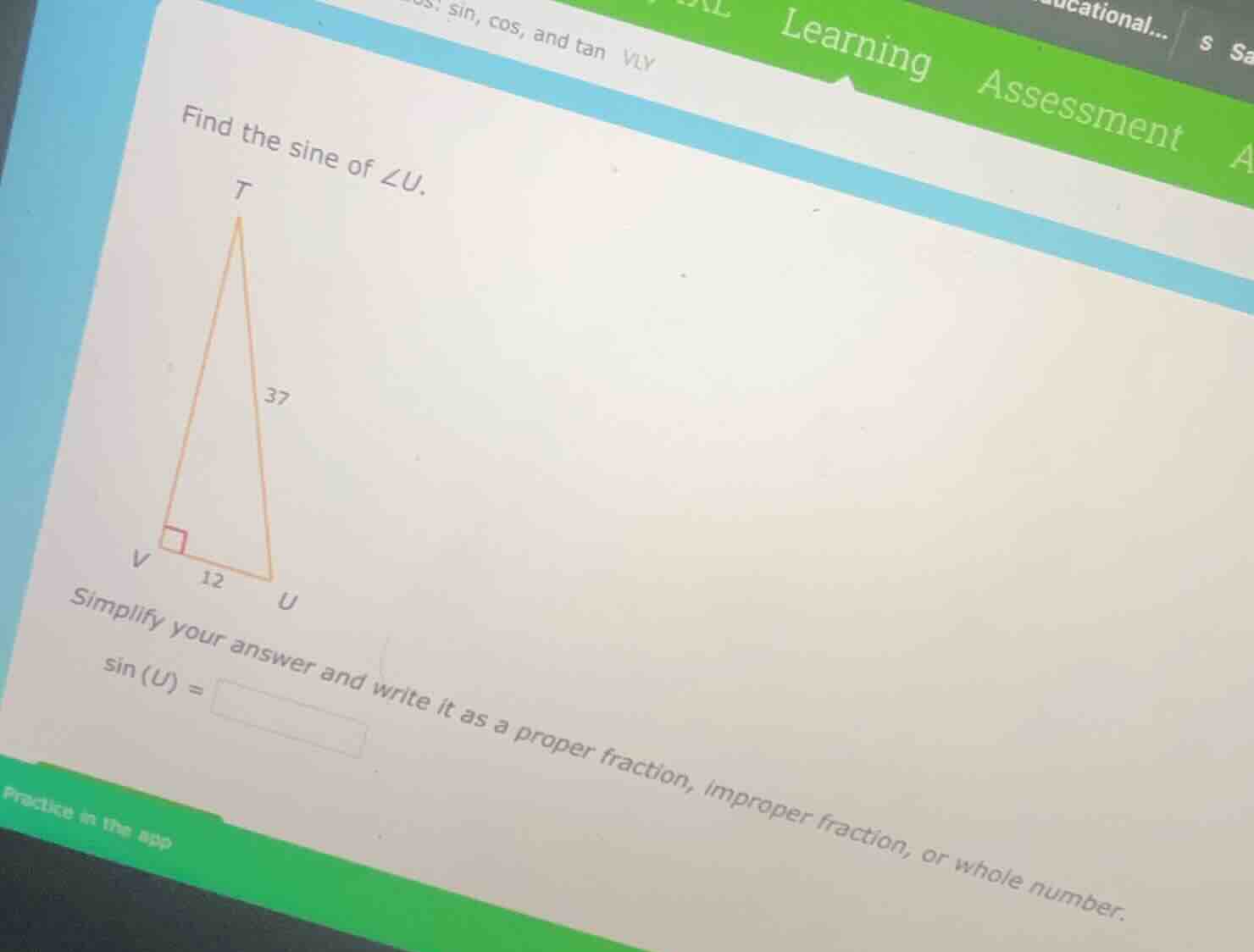 find the sine of $\\angle u$. simplify your answer and write it as a pr…