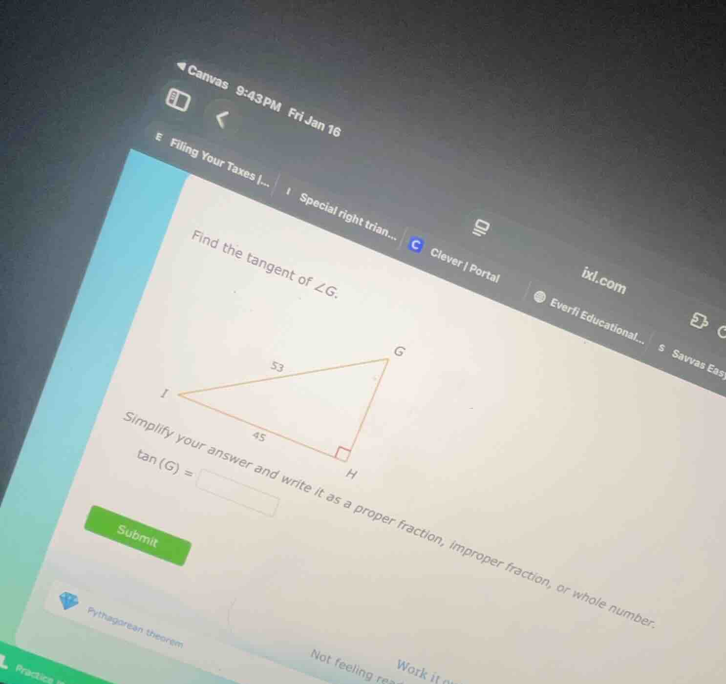 find the tangent of ∠g. simplify your answer and write it as a proper f…