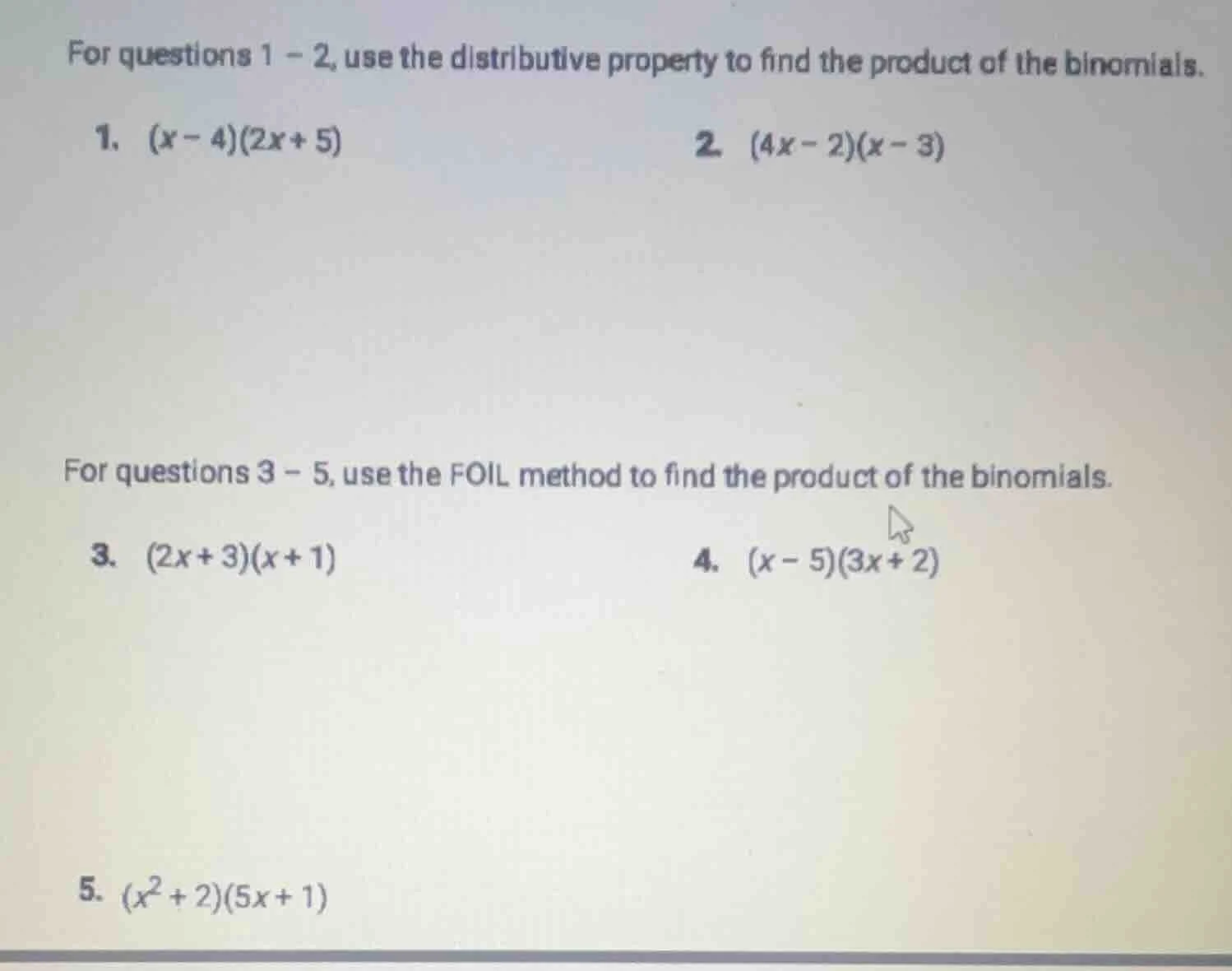 for questions 1 - 2, use the distributive property to find the product …