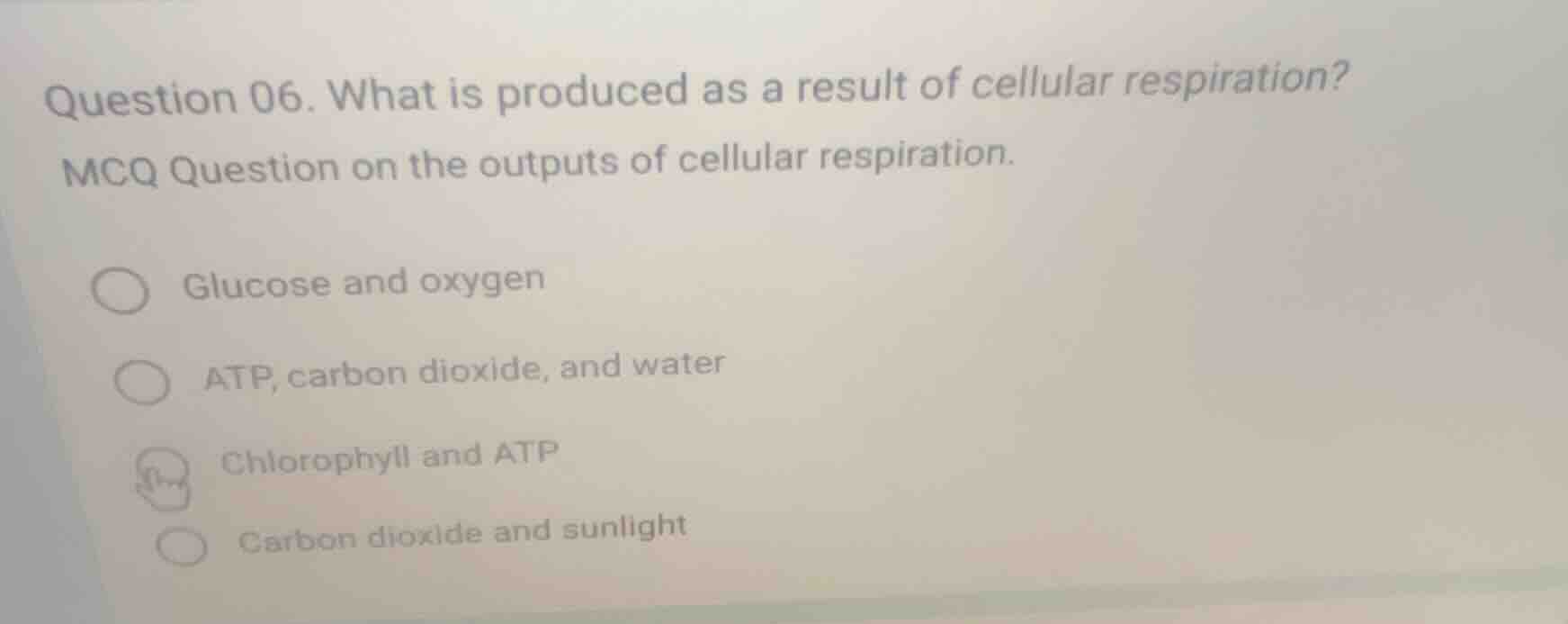 question 06. what is produced as a result of cellular respiration? mcq …