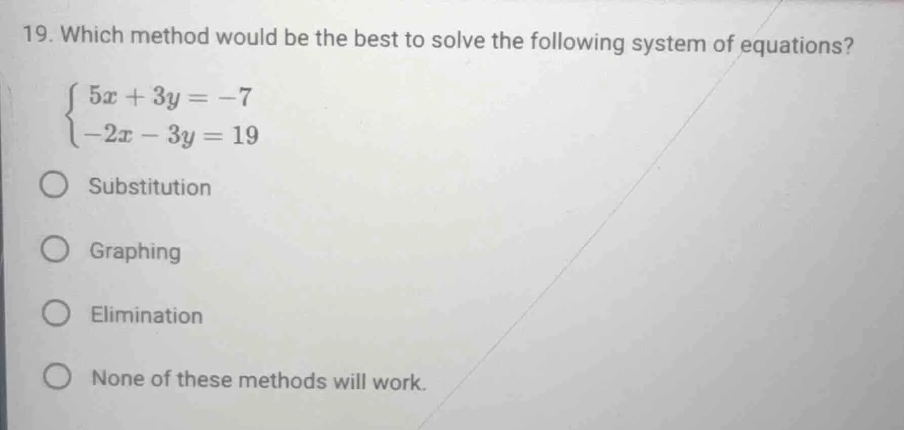 19. which method would be the best to solve the following system of equ…