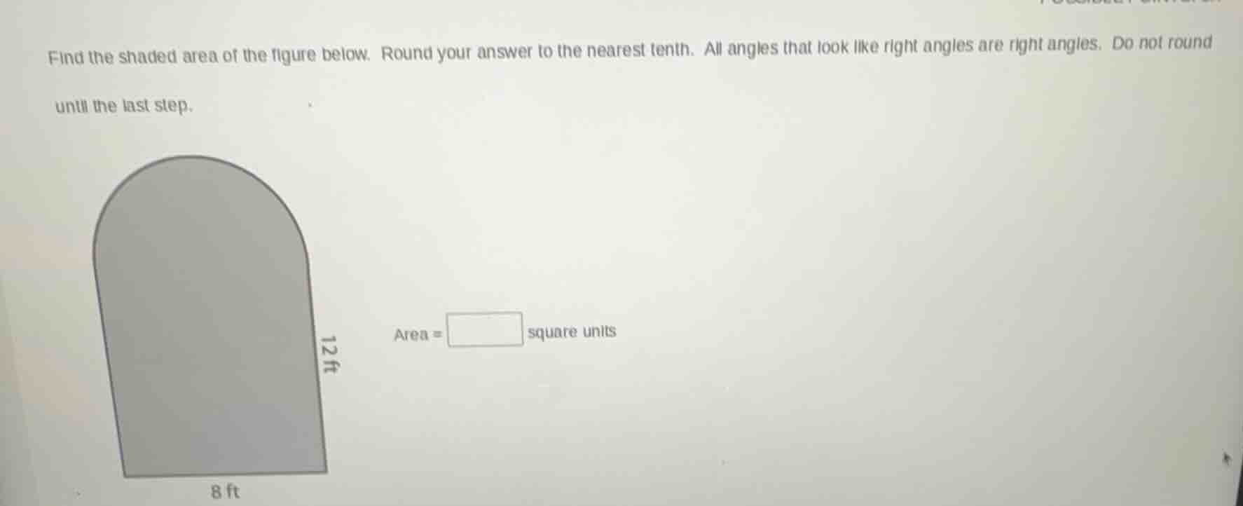 find the shaded area of the figure below. round your answer to the near…