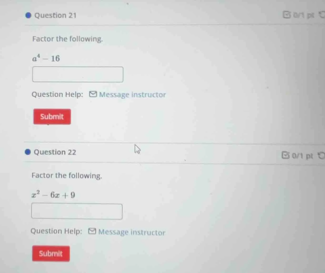 question 21 factor the following. $a^4 - 16$ question help: message ins…