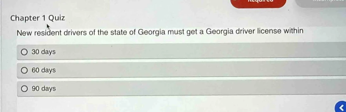 chapter 1 quiz new resident drivers of the state of georgia must get a …