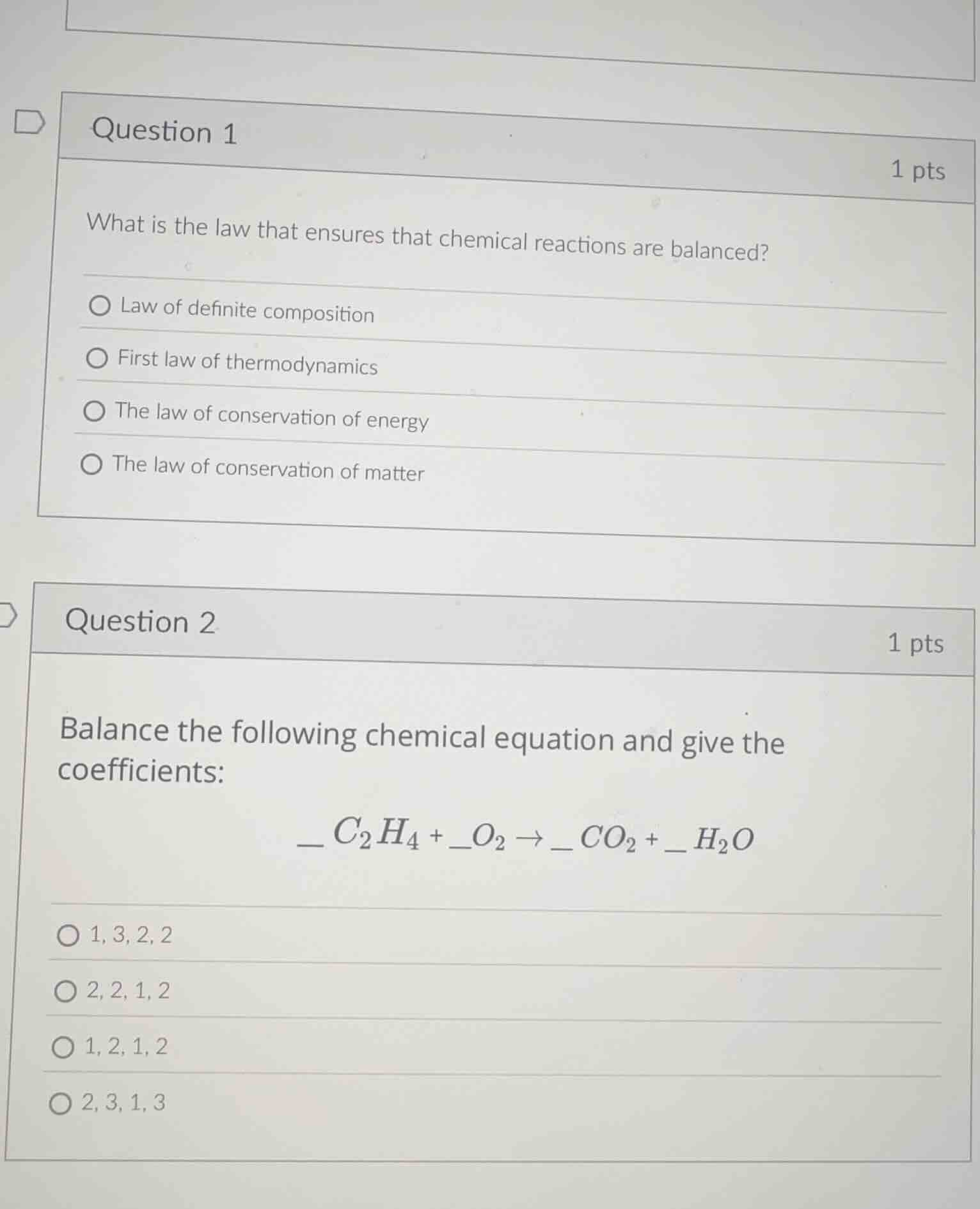 question 1 1 pts what is the law that ensures that chemical reactions a…