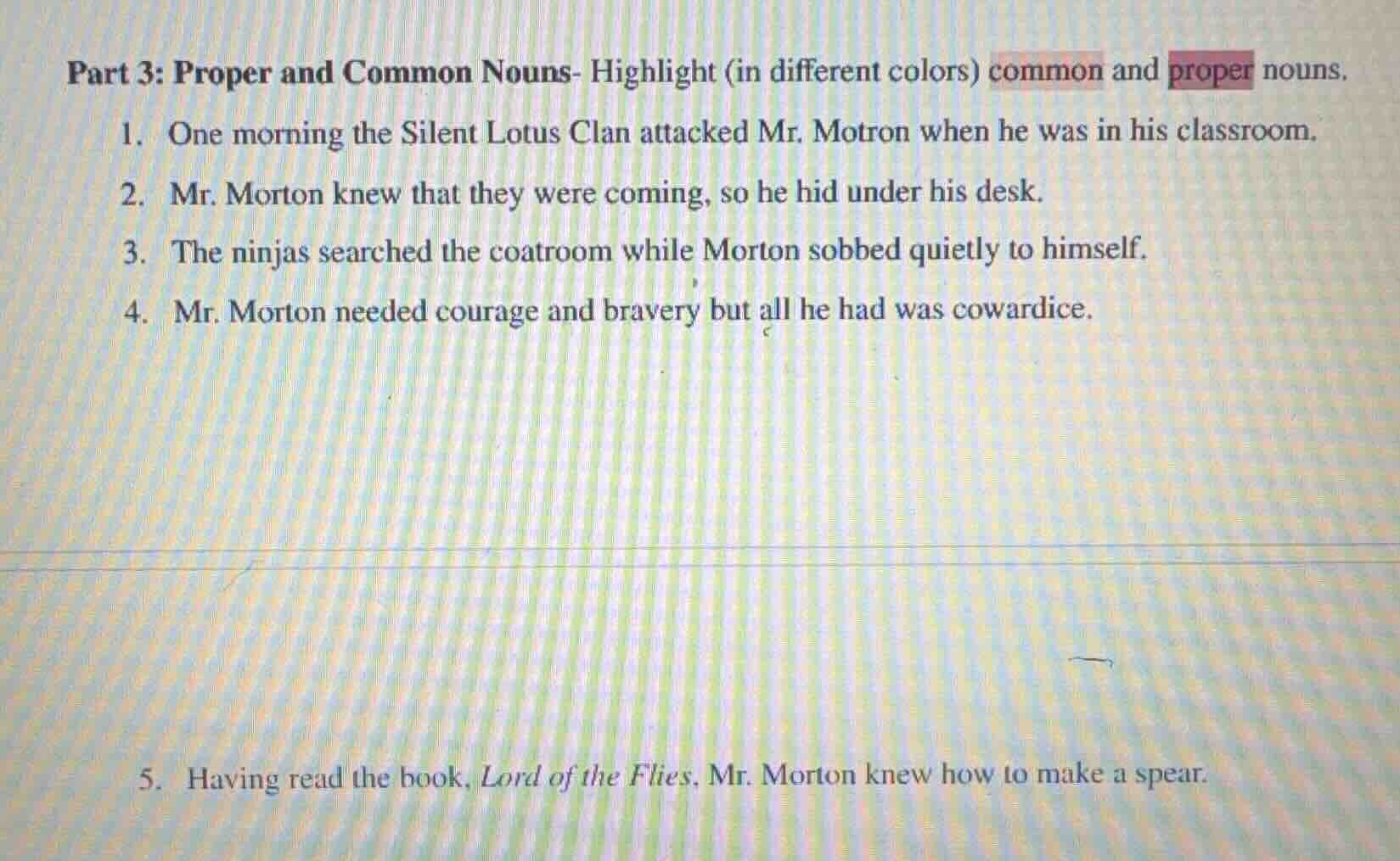 part 3: proper and common nouns- highlight (in different colors) common…