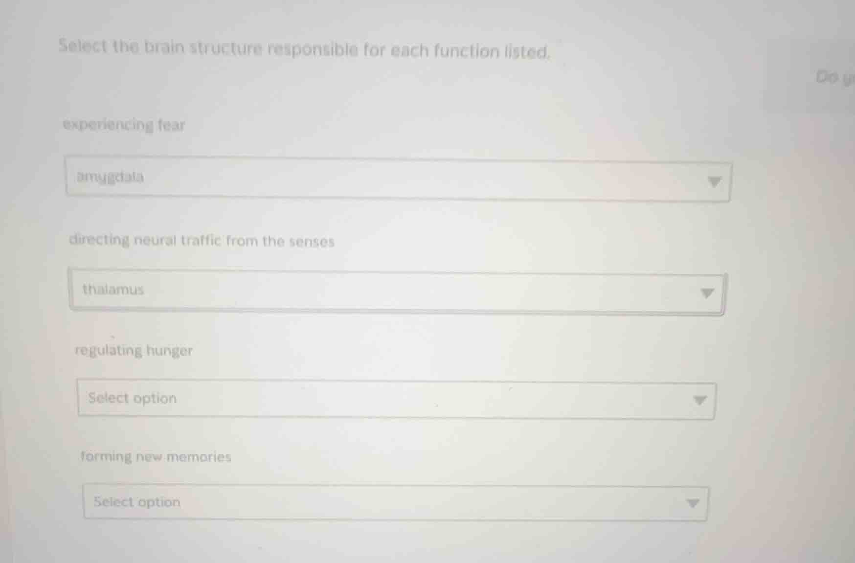 select the brain structure responsible for each function listed. experi…