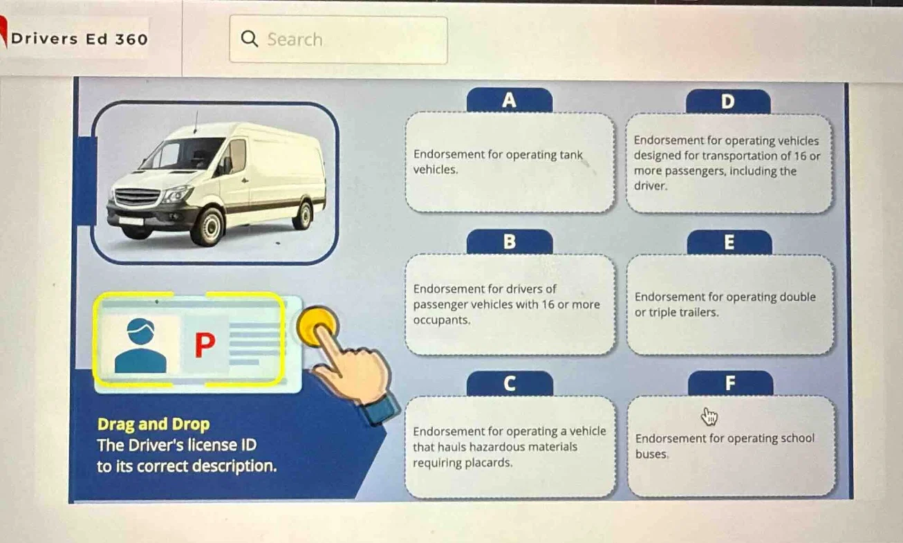 drivers ed 360 drag and drop the drivers license id to its correct desc…
