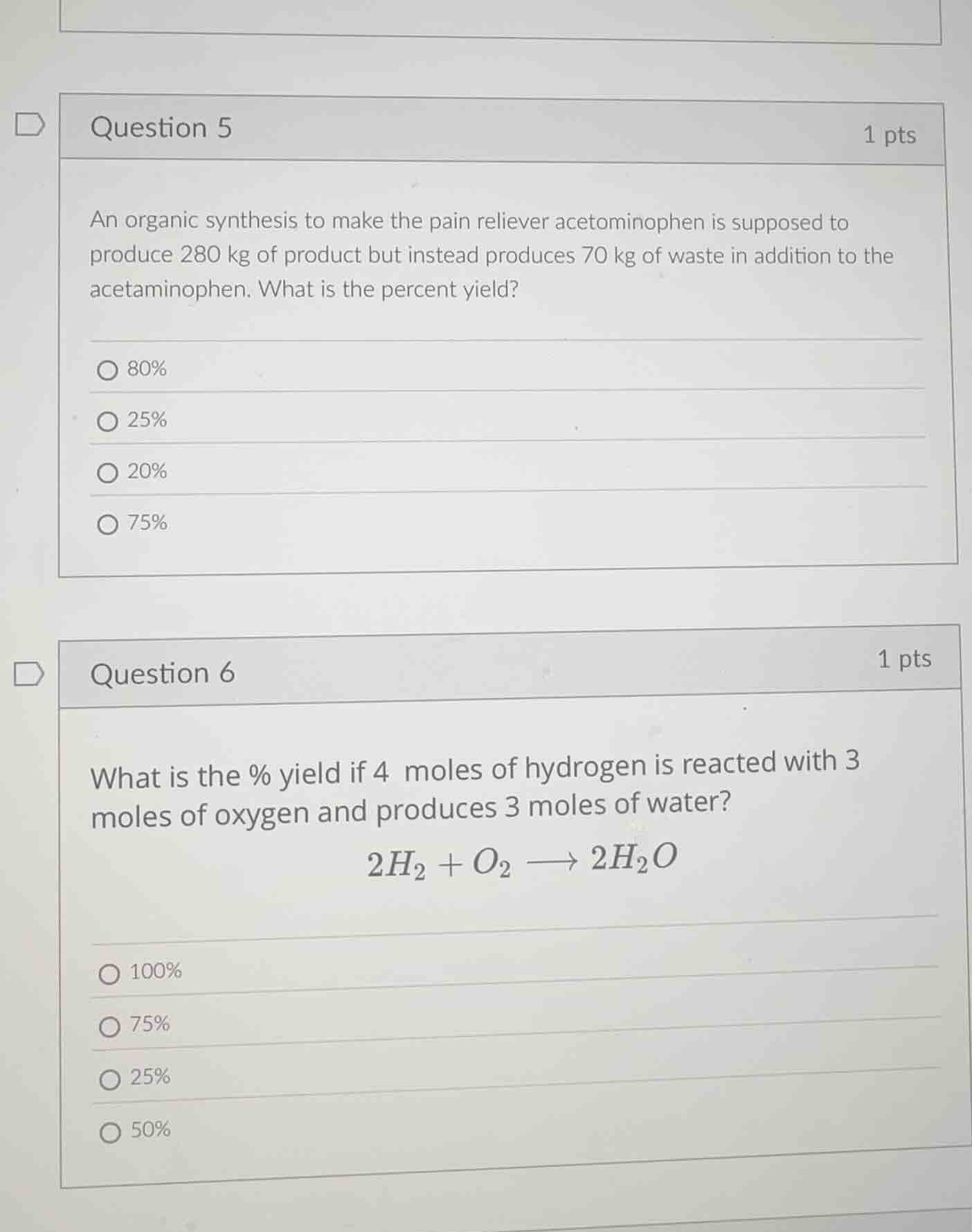 question 5 1 pts an organic synthesis to make the pain reliever acetomi…