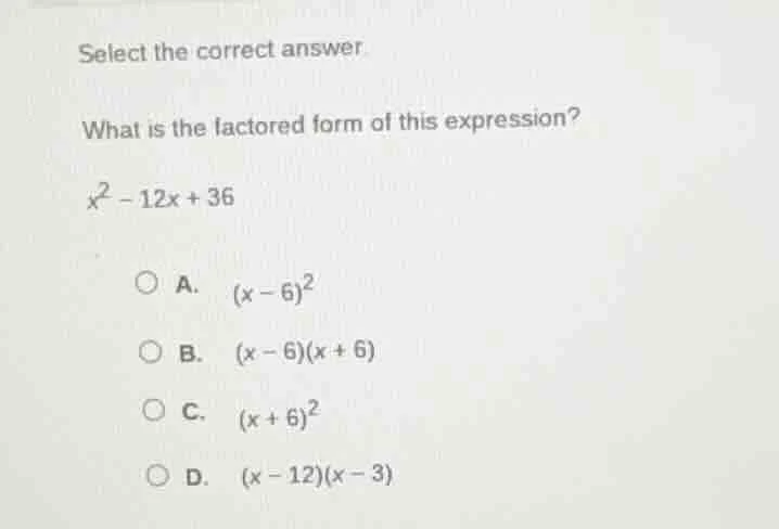 select the correct answer. what is the factored form of this expression…