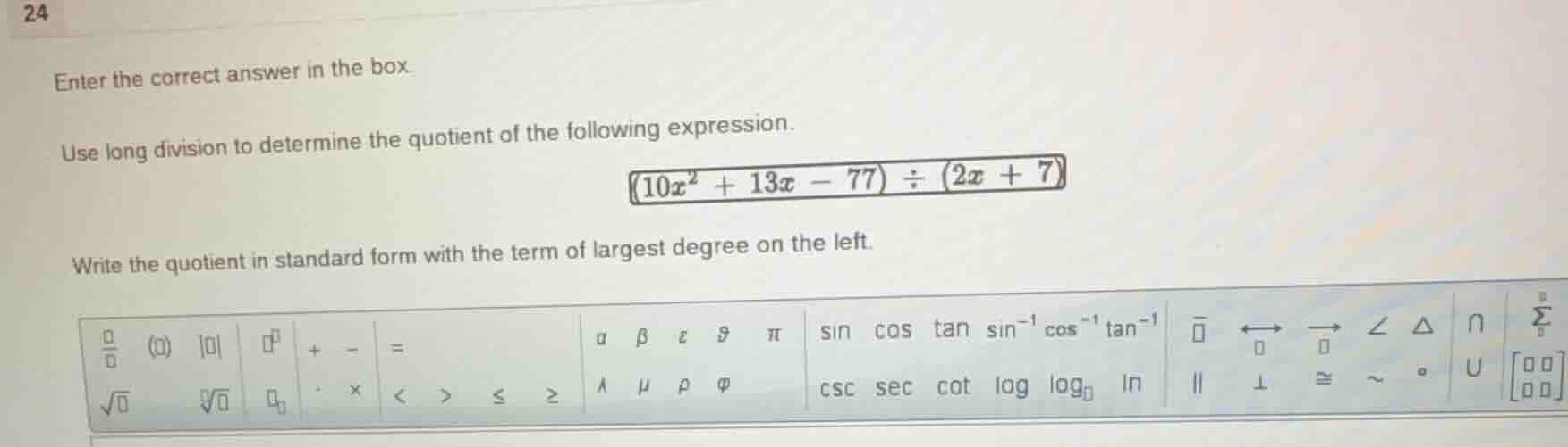 24 enter the correct answer in the box. use long division to determine …