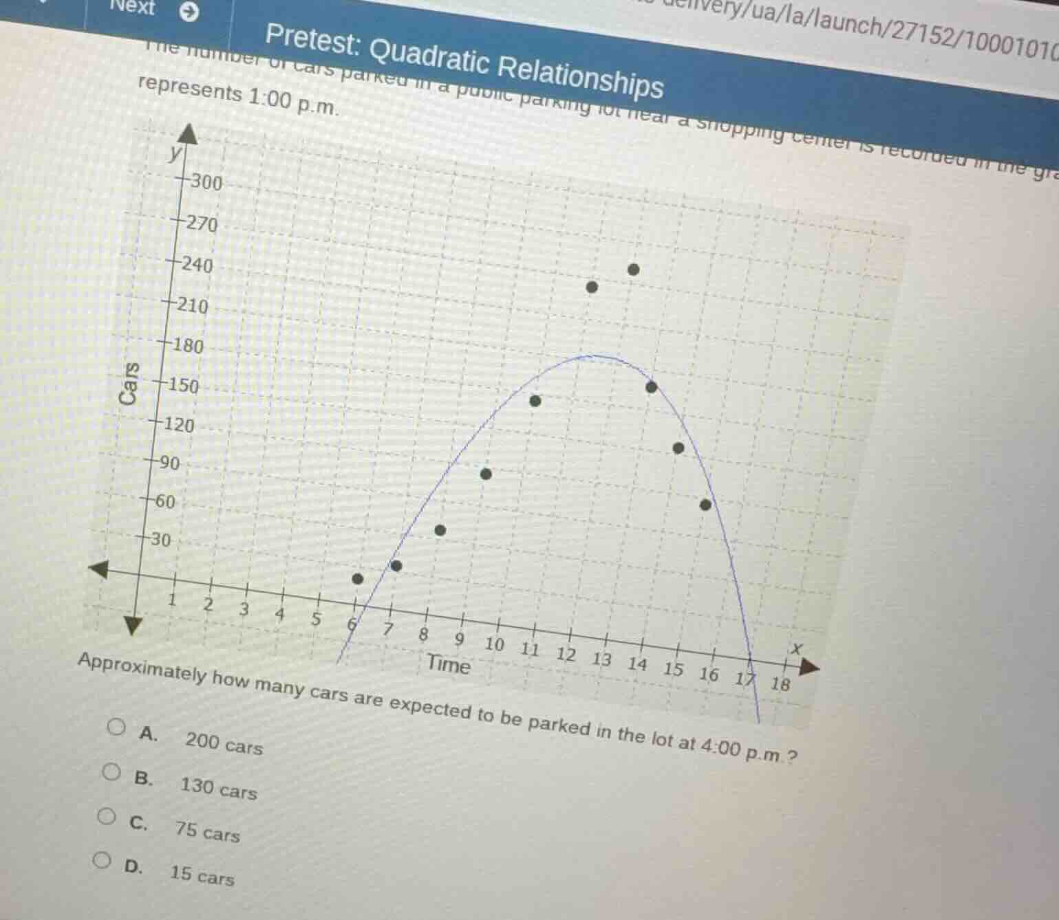 pretest: quadratic relationships the number of cars parked in a public …
