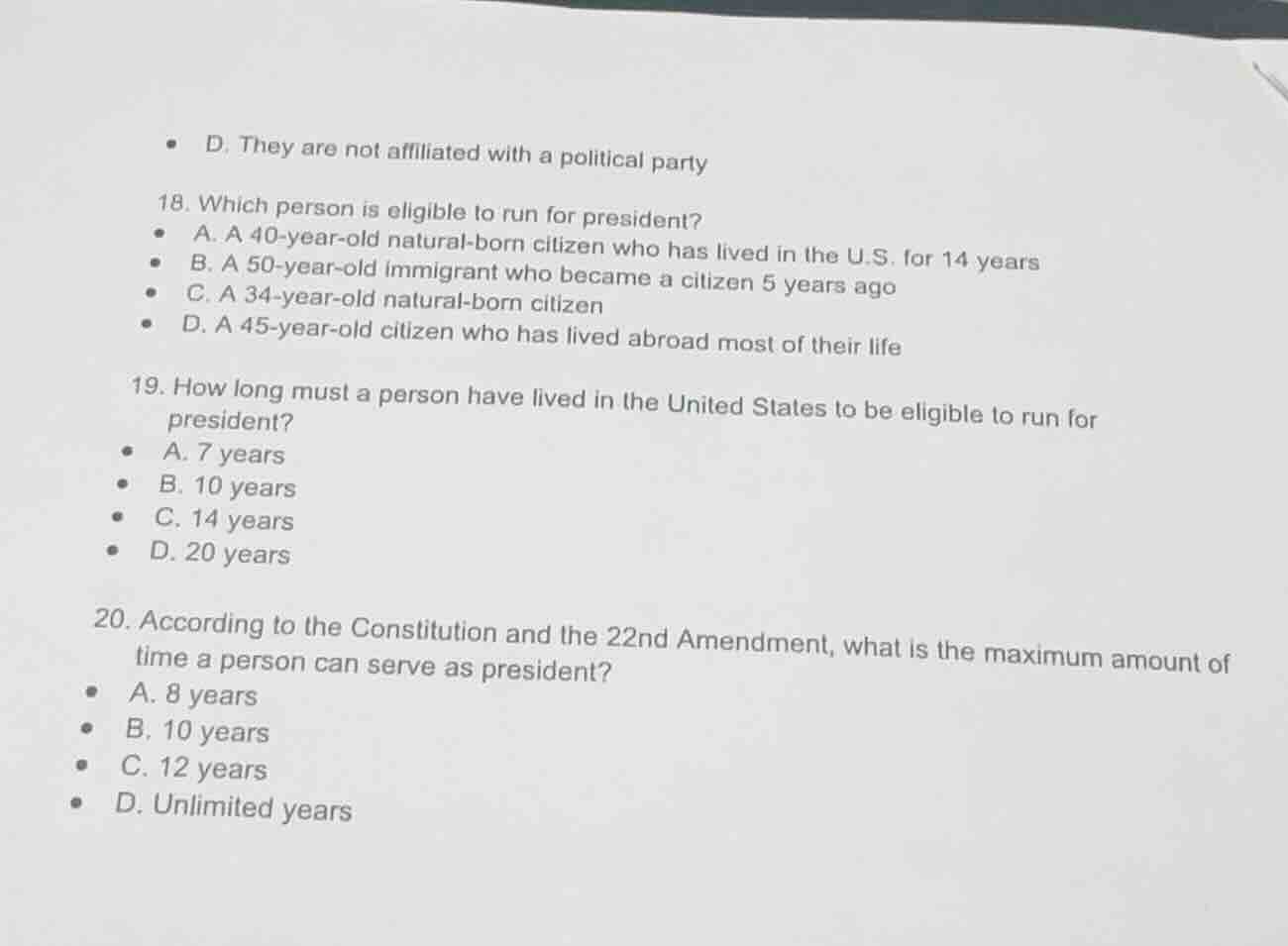 d. they are not affiliated with a political party 18. which person is e…