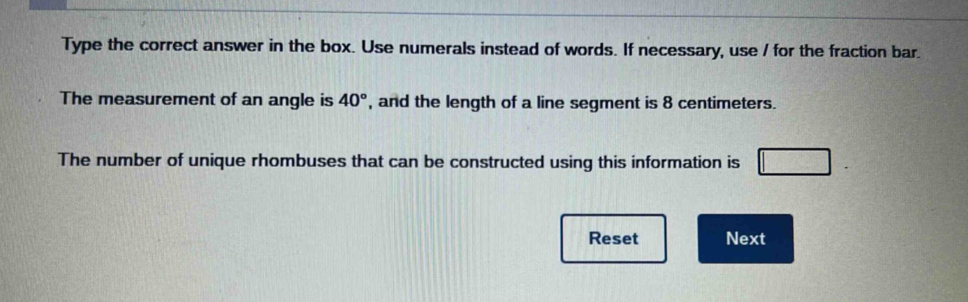 type the correct answer in the box. use numerals instead of words. if n…