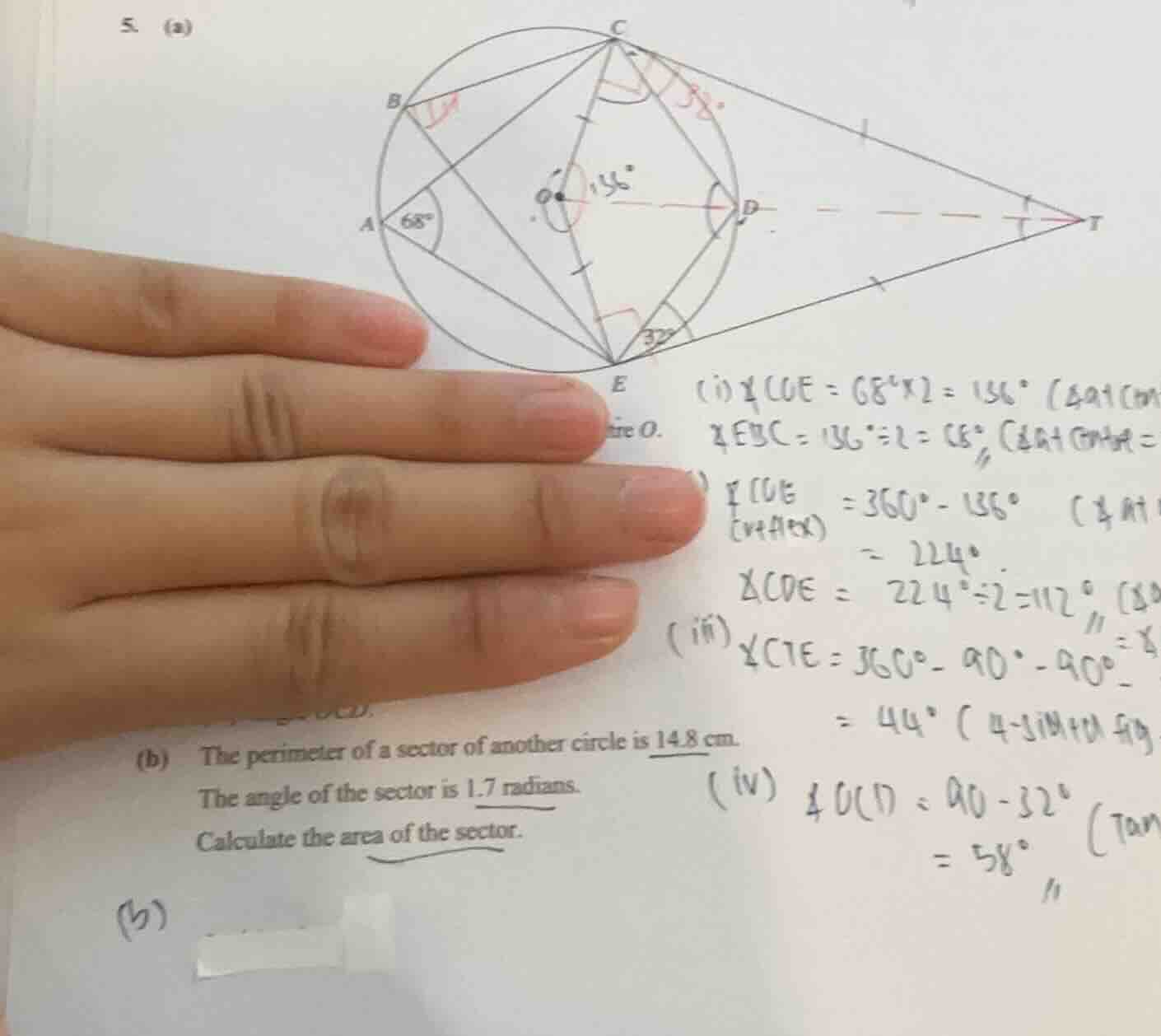 5. (a) (b) the perimeter of a sector of another circle is 14.8 cm. the …