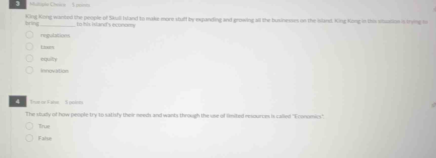 3 multiple choice 5 points king kong wanted the people of skull island …