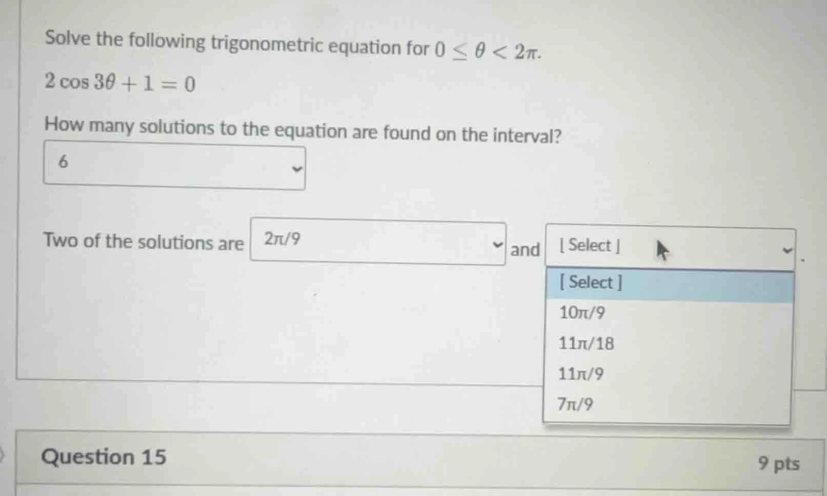 solve the following trigonometric equation for $0 \\leq \\theta < 2\\pi…