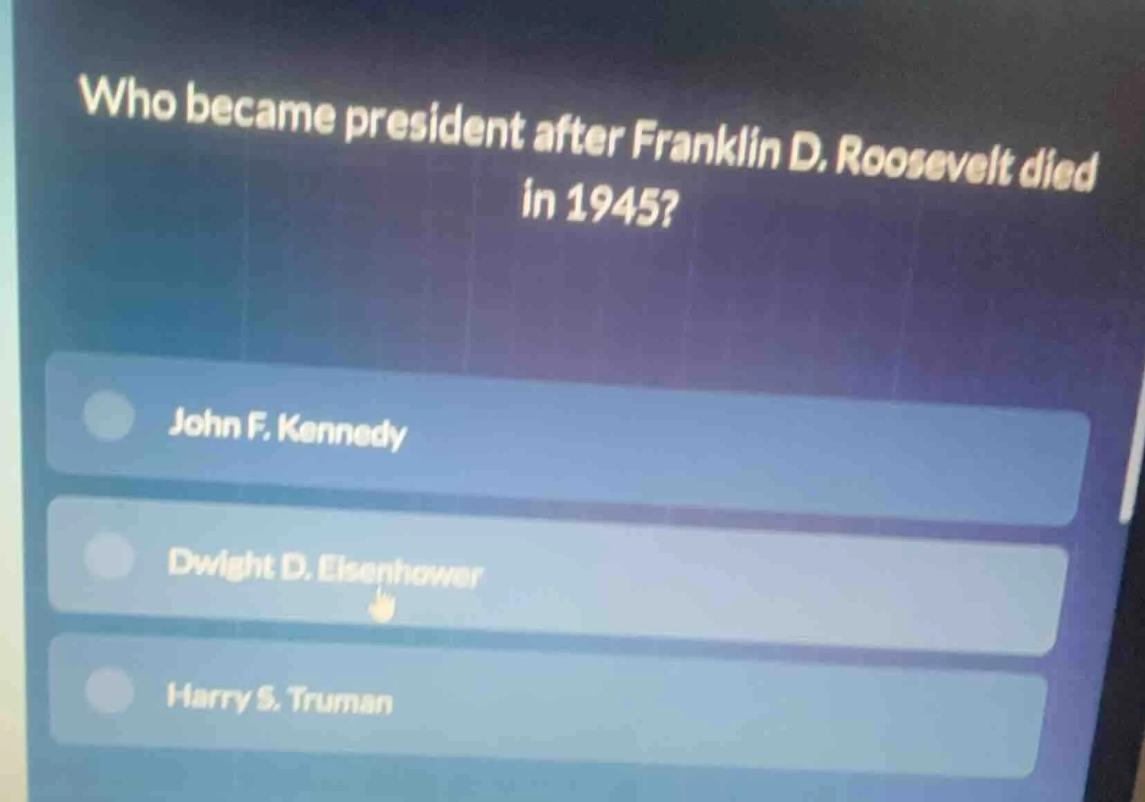 who became president after franklin d. roosevelt died in 1945? john f. …