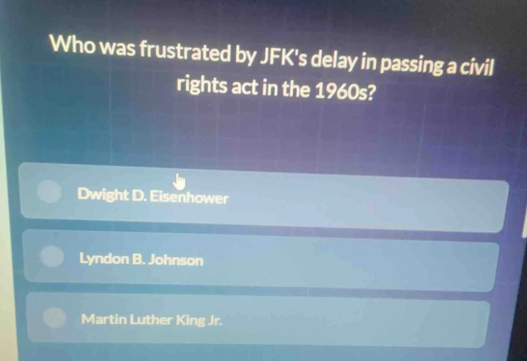 who was frustrated by jfks delay in passing a civil rights act in the 1…