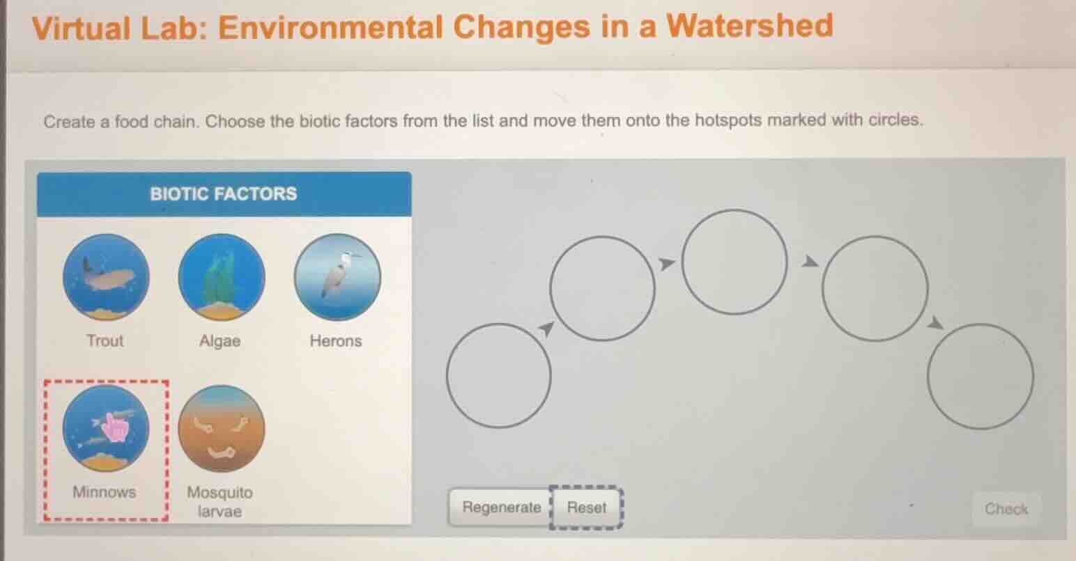 virtual lab: environmental changes in a watershed create a food chain. …